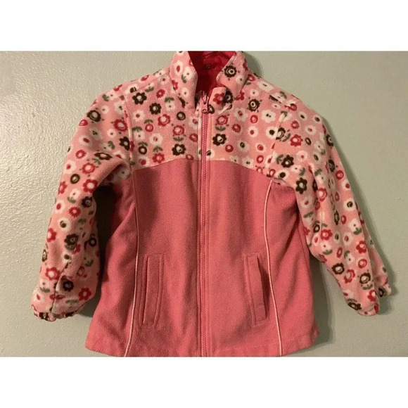 OSHKOSH B’GOSH PINK/PINK WITH FLOWERS REVERSIBLE GIRLS JACKET SIZE 6 - Picture 5 of 10